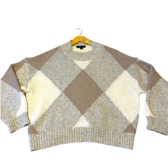 Ann Taylor Alpaca Wool Color Blocked Diamond Sweater large Preppy Academia - Picture 1 of 7